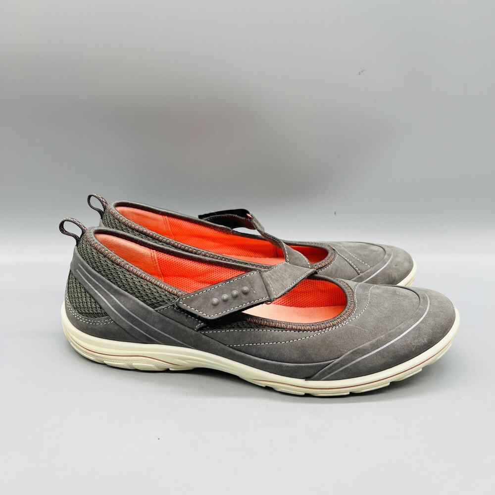 ECCO Shoes Womens 9.5 Gray Nubuck Arizona Mary Jane Flats Walking Casual Comfort